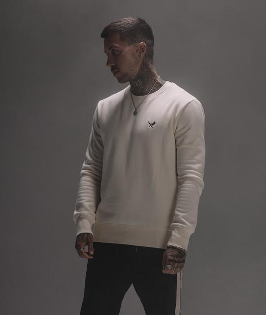 Distorted People - CLASSIC CREW NECK SWEATER  offwhite/ black