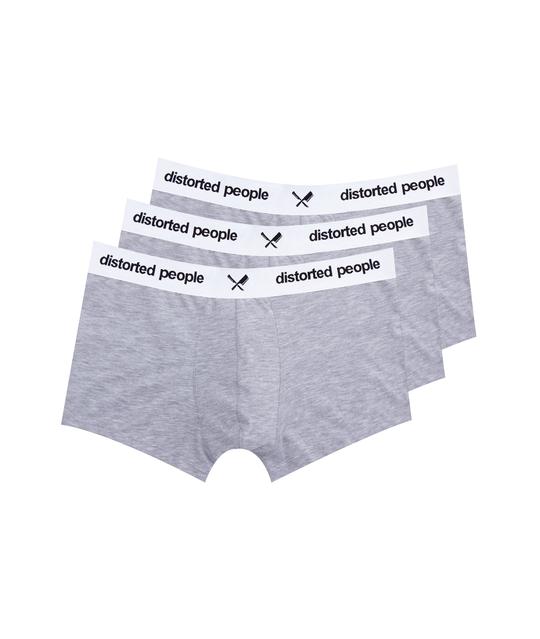 Distorted People - 3X CLASSIC grey melange/ white Boxershorts