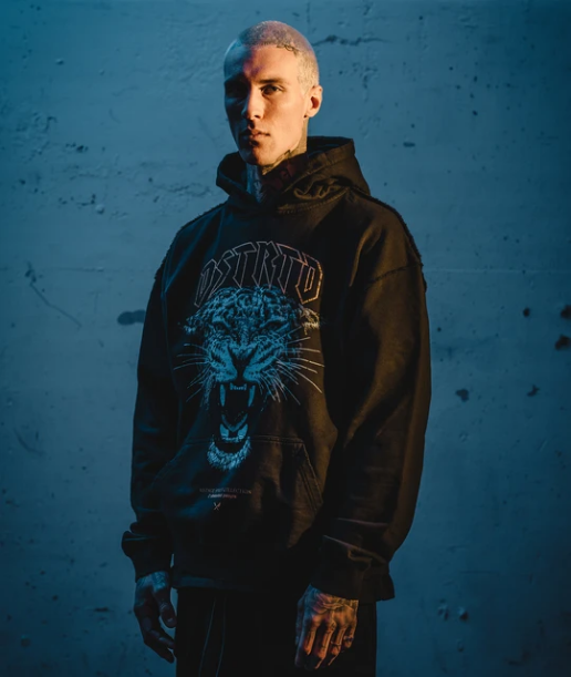 Distorted People - Vintage Panther Oversized Hoodie washed black/ white/ blue