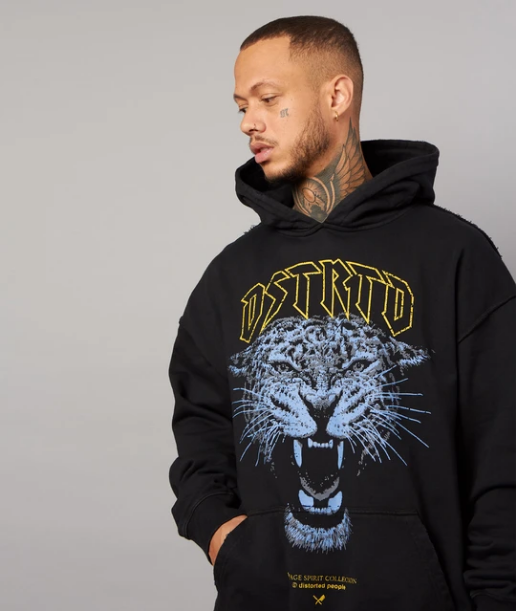 Distorted People - Vintage Panther Oversized Hoodie washed black/ white/ blue