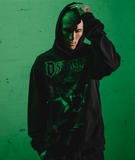 Distorted People - Vintage Panther Oversized Hoodie washed black/ white/ green